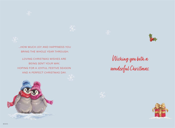 Daughter and fiancé Christmas card - cute penguin couple