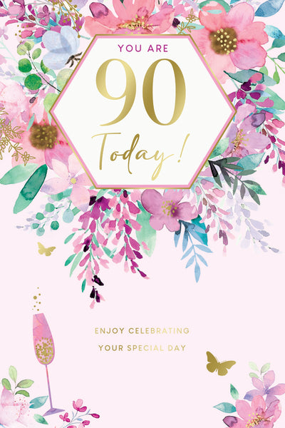 90th birthday card - pretty flowers
