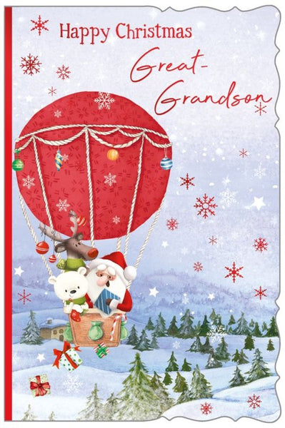 Great Grandson Christmas card - Santa balloon