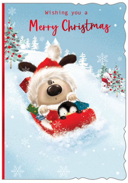 General Christmas card - cute dog sledging