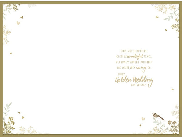 Golden anniversary card - hearts and flowers