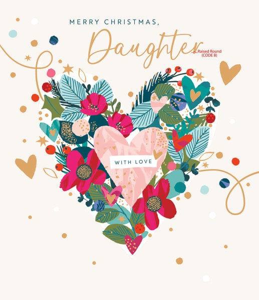 Daughter Christmas card - floral heart