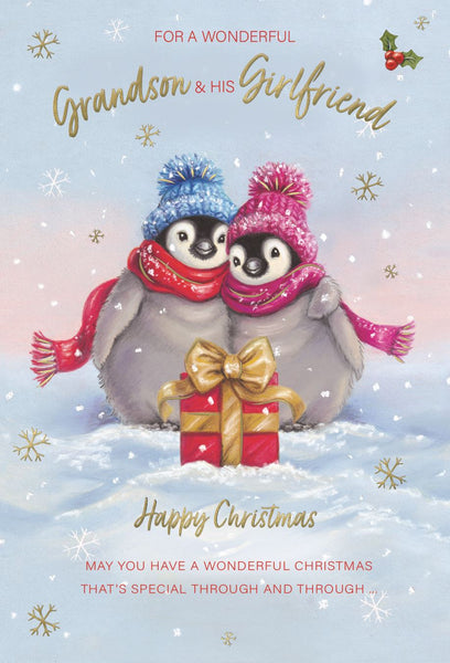 Grandson and girlfriend Christmas card- cute penguins