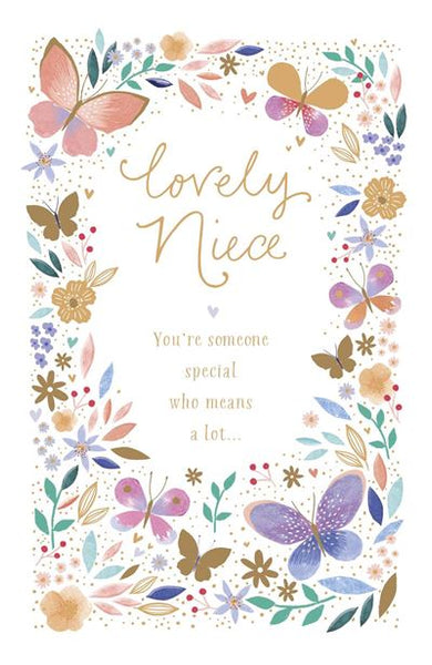 Niece birthday card - flowers and butterfly