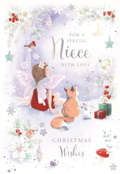 Niece Christmas card - cute magical winter woodland