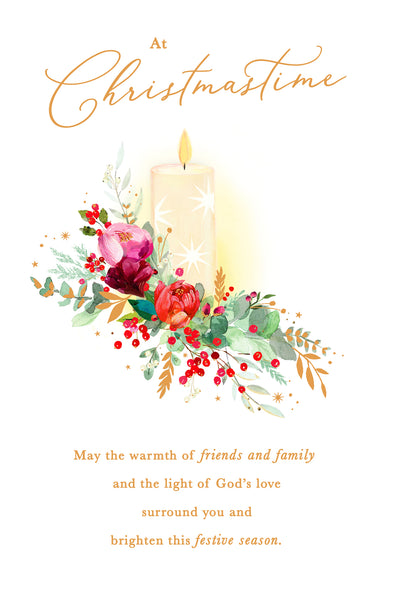 Religious Christmas card - candle and flowers