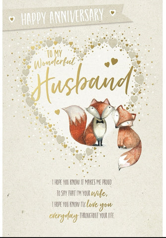 Husband anniversary card - cute foxes