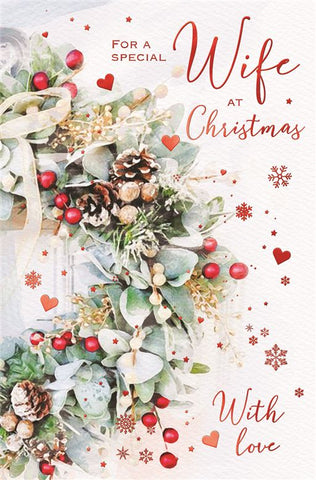 Wife Christmas card- Xmas flowers