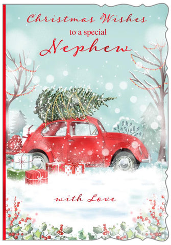 Nephew Christmas card - Christmas car