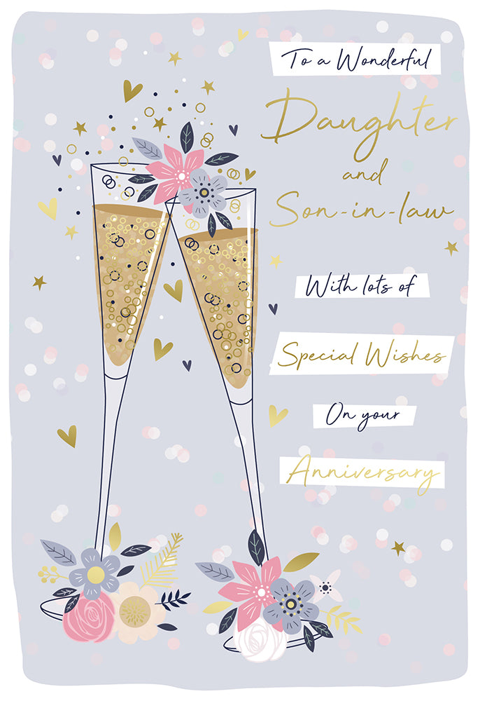Daughter and Son in law wedding anniversary card - celebration drinks