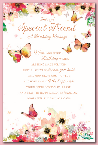 Friend birthday card - flowers and sentimental verse