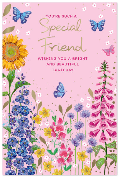 Friend birthday card - pretty flowers and butterflies