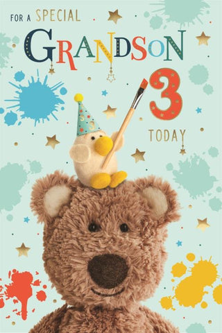Grandson 3rd birthday card- cute bear