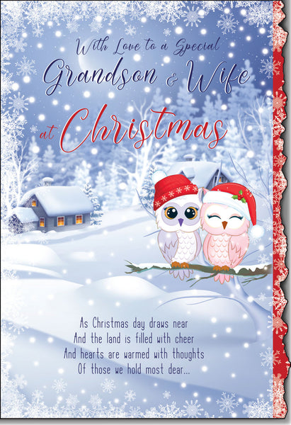 Grandson and Wife Christmas card - sentimental verse