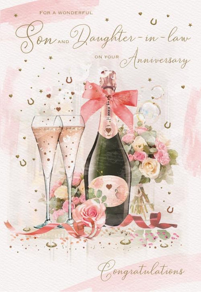 Son and Daughter-in-law anniversary card - champagne