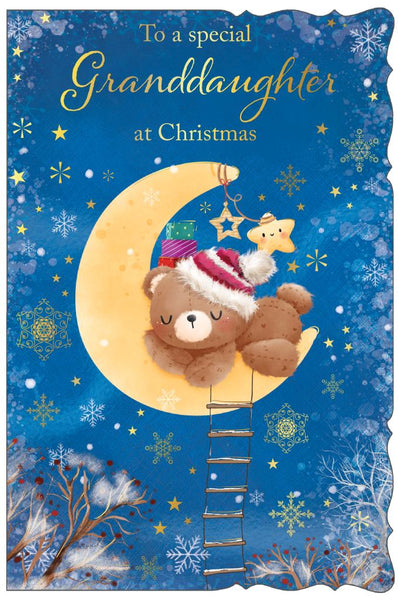Granddaughter Christmas card - cute bear and moon