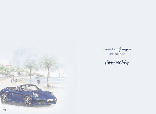 Grandson birthday card - blue sports car