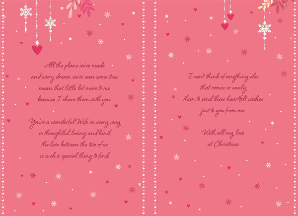 Wife Christmas Card – Hearts & Flowers, Large Greeting Card