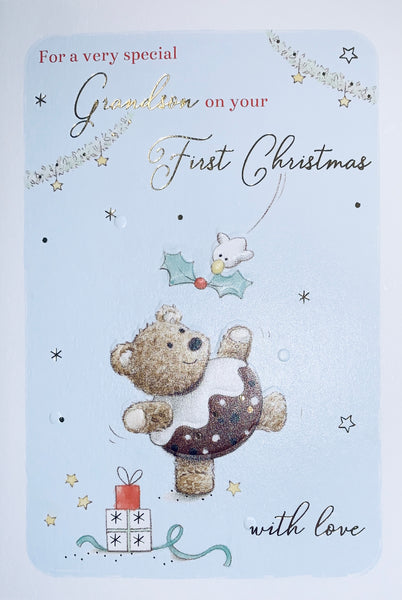 Grandson 1st Christmas card - cute Xmas bear
