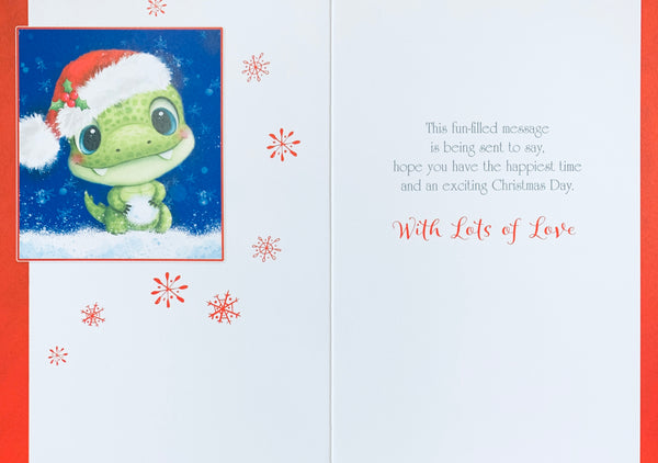 Great Grandson Christmas card - cute dinosaur