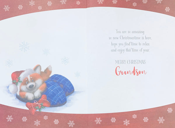 Grandson Christmas card - cute Christmas dog