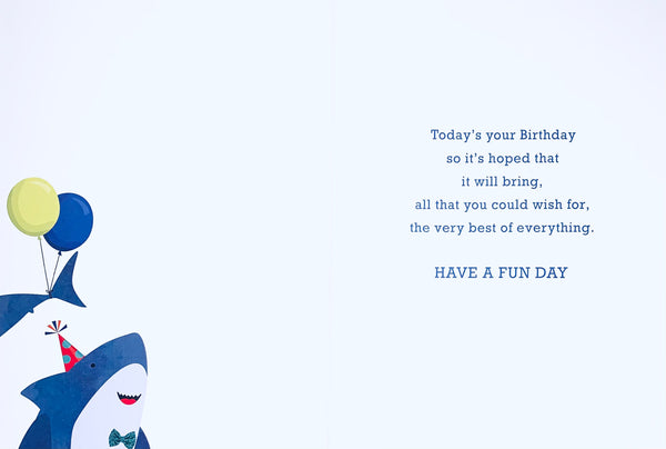 Great Grandson birthday card- cute sharks