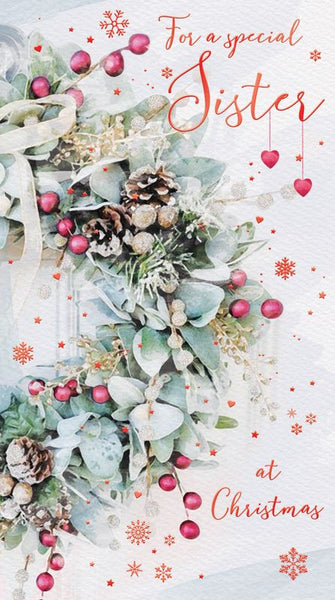Sister Christmas card- Xmas wreath