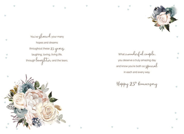 Silver anniversary card - hearts and flowers