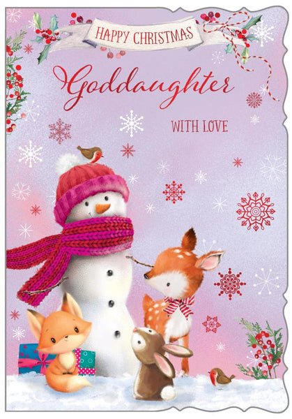 Goddaughter Christmas card - cute snowman