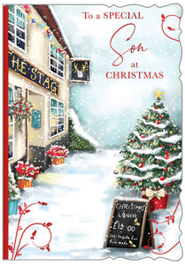 Son Christmas card - winter pub