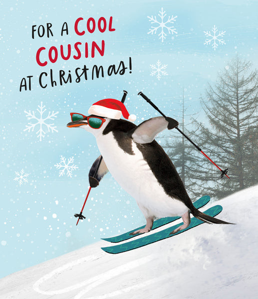Cousin Christmas card - cool penguin