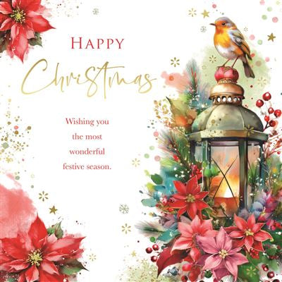 General Christmas card - Xmas lantern and robin