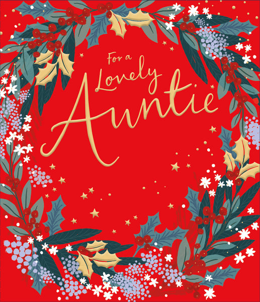 Auntie Christmas card- bold holly wreath