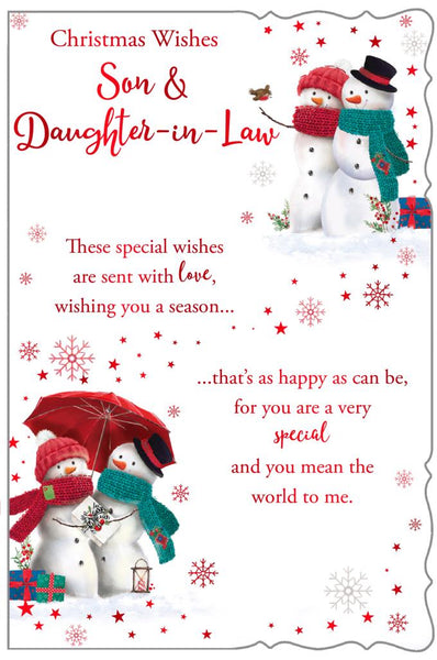 Son and Daughter-in-law Christmas card - snow couple