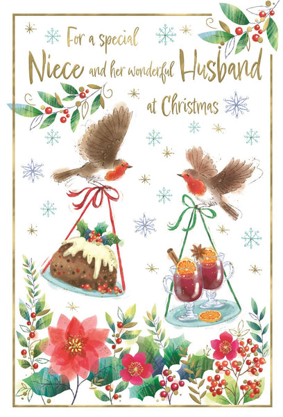 Niece and Husband Christmas card - Xmas robins