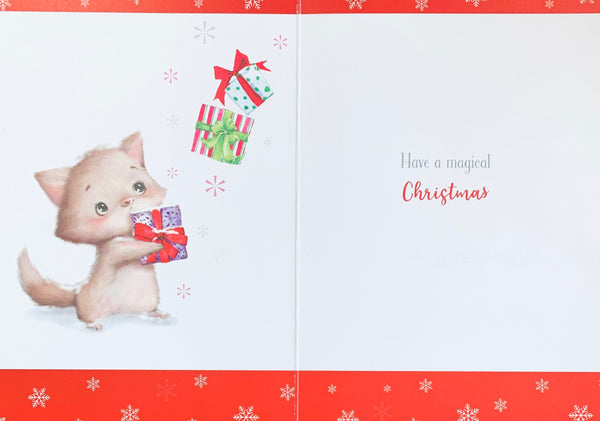 Niece Christmas card - cute Xmas kitten