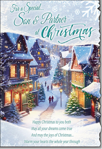 Son and Partner Christmas card - sentimental verse