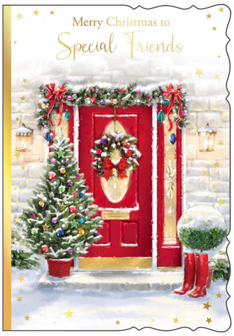 Special friends Christmas card - festive front door