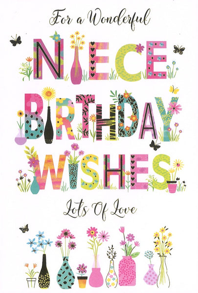 Niece birthday card - modern flowers design