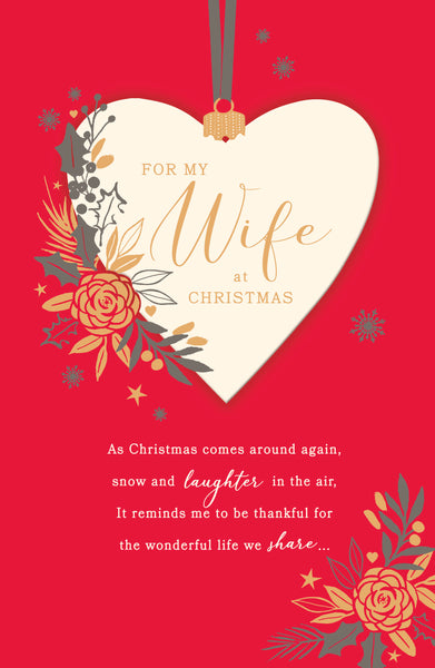 Wife Christmas card- hearts and flowers