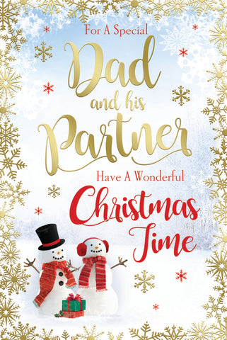 Dad and Partner Christmas card - snowman couple