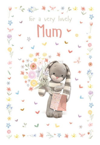 Mum birthday card- cute rabbit with flowers- Hun Bun