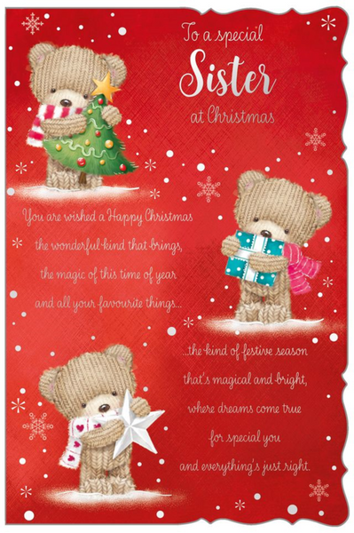 Sister Christmas card - cute bear and long verse