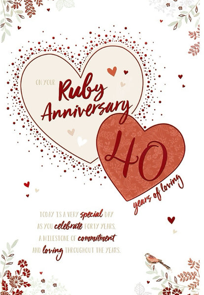 Ruby anniversary card - hearts and flowers