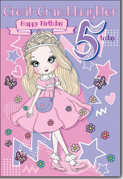 Great-Granddaughter 5th birthday card - birthday princess