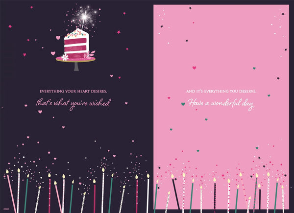 Daughter birthday card - colourful cake and flowers
