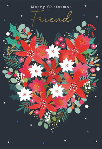 Wonderful Friend Christmas card - floral heart