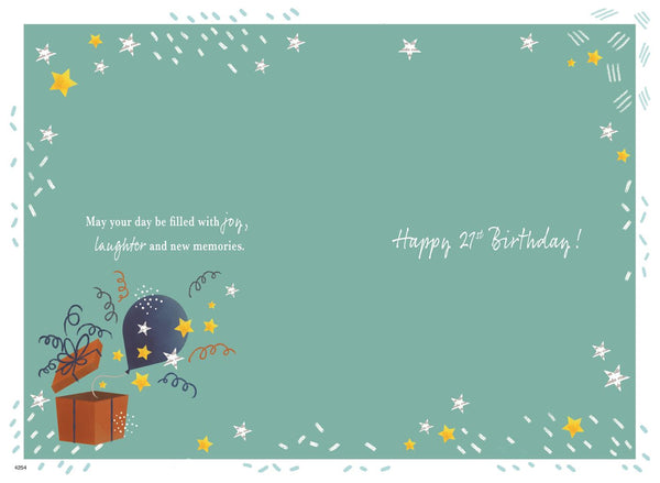 21st birthday card - stars and balloons