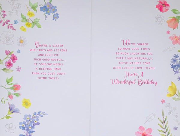 Sister birthday card-flowers, long verse