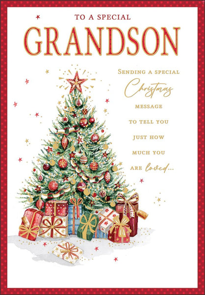 Grandson Christmas card - traditional Xmas tree